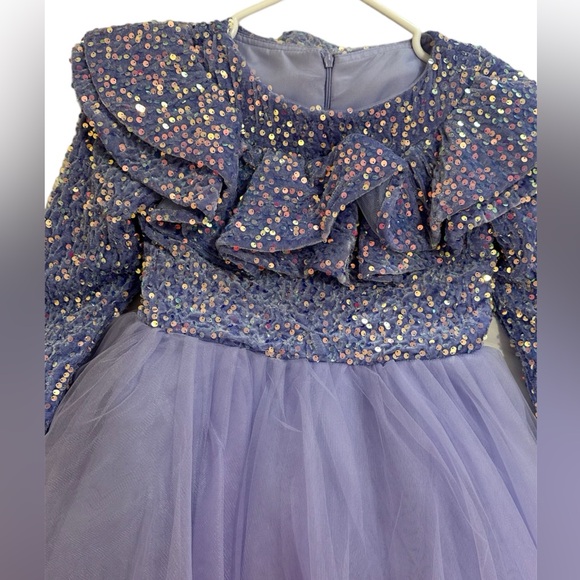 Puffy Glitter Girl Dress Tea Length Princess Flower Girl Dresses - Picture 5 of 10